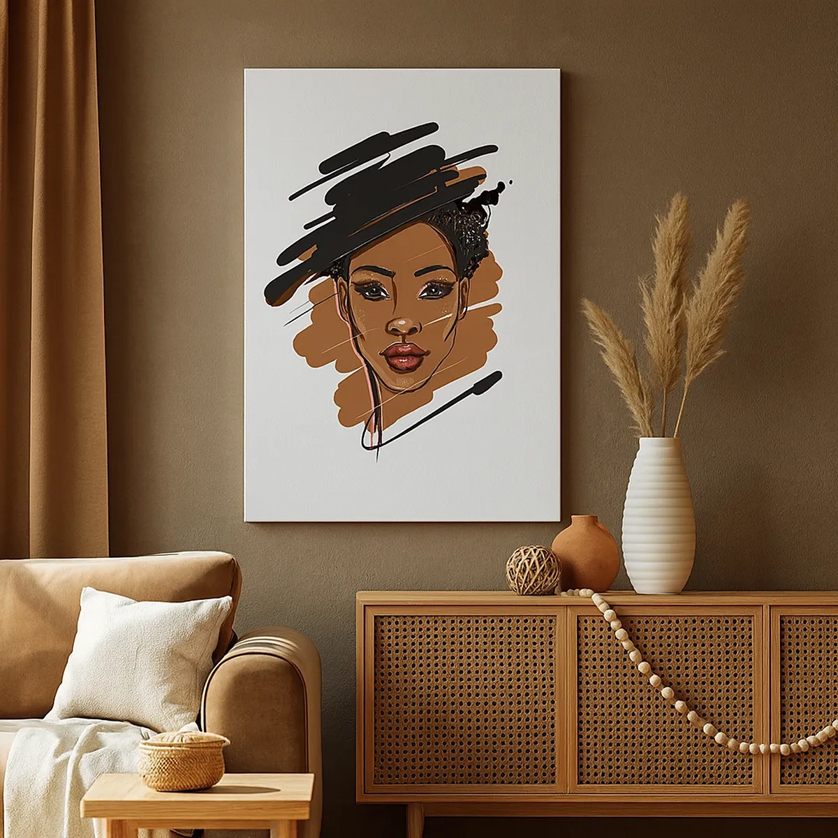 Impression sur toile - Image sur toile - Portrait d'une femme aux traits de peinture artistiques - 50x70cm - Doux comme le chocolat - Décoration murale moderne pour le salon et la chambre ARTTOR