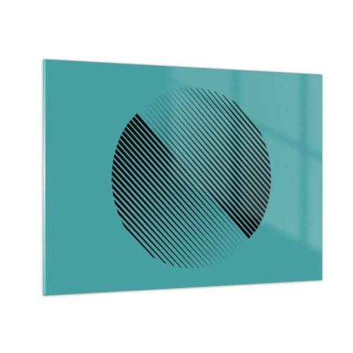 Impression sur verre - Image sur verre - Lignes noires formant un cercle sur fond turquoise - 70x50cm - Cercle – une variation géométrique - Décoration murale moderne pour le salon et la chambre ARTTOR