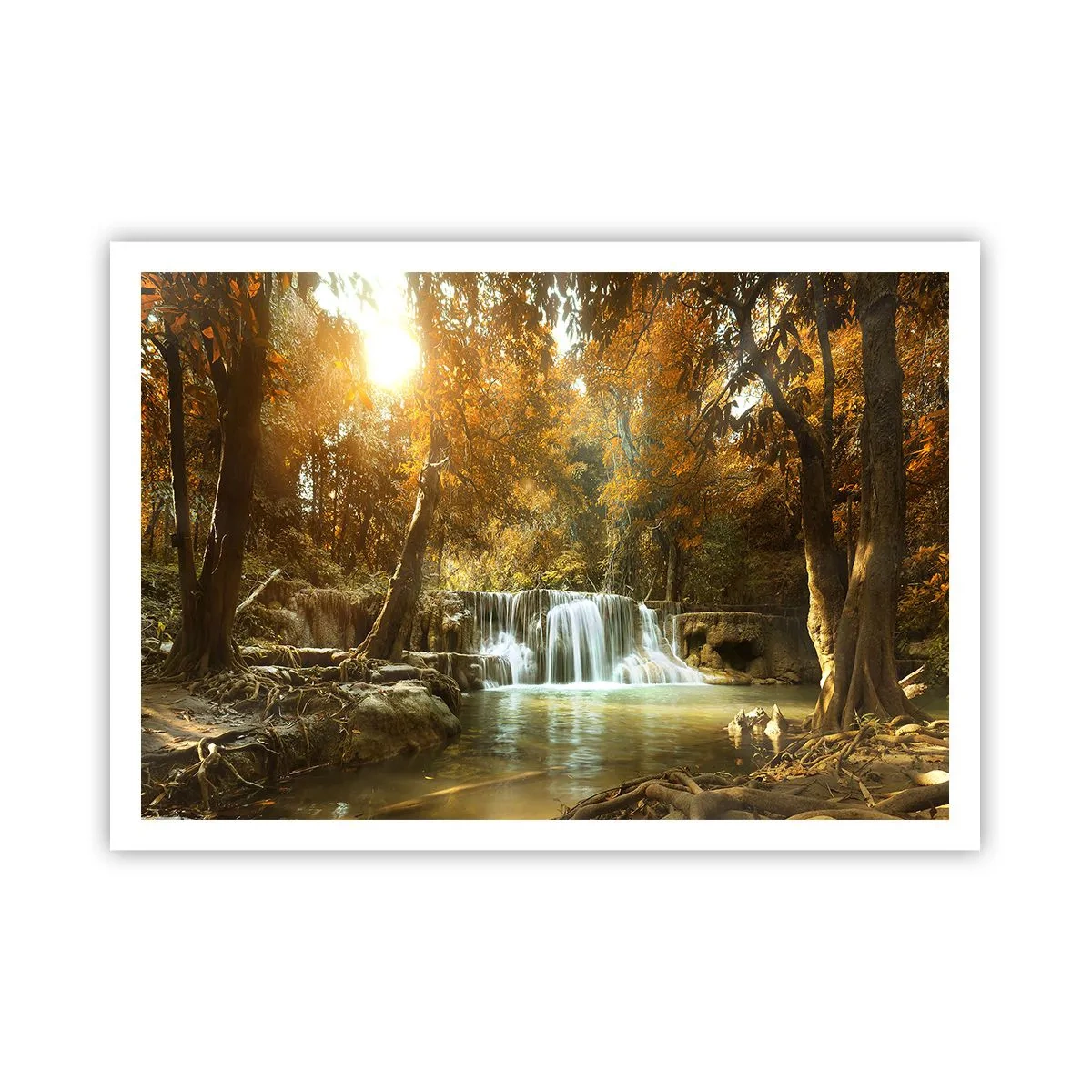 Affiche - Poster - Paysage d'automne avec une cascade - 100x70cm - Cascade du parc - Décoration murale moderne pour le salon et la chambre ARTTOR