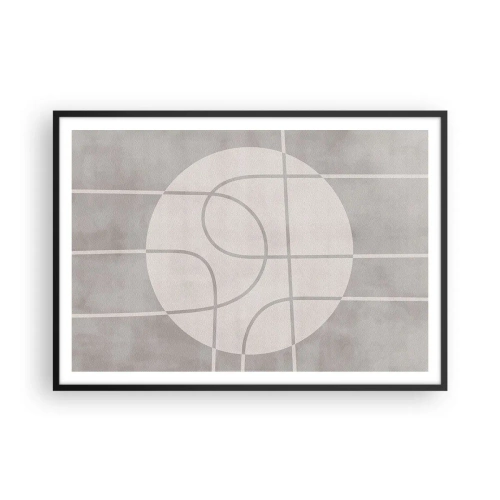 Affiche dans un cadre noir - Poster - Motif géométrique dans les tons de gris et de blanc - 100x70cm - Circulaire et tout droit - Décoration murale moderne pour le salon et la chambre ARTTOR