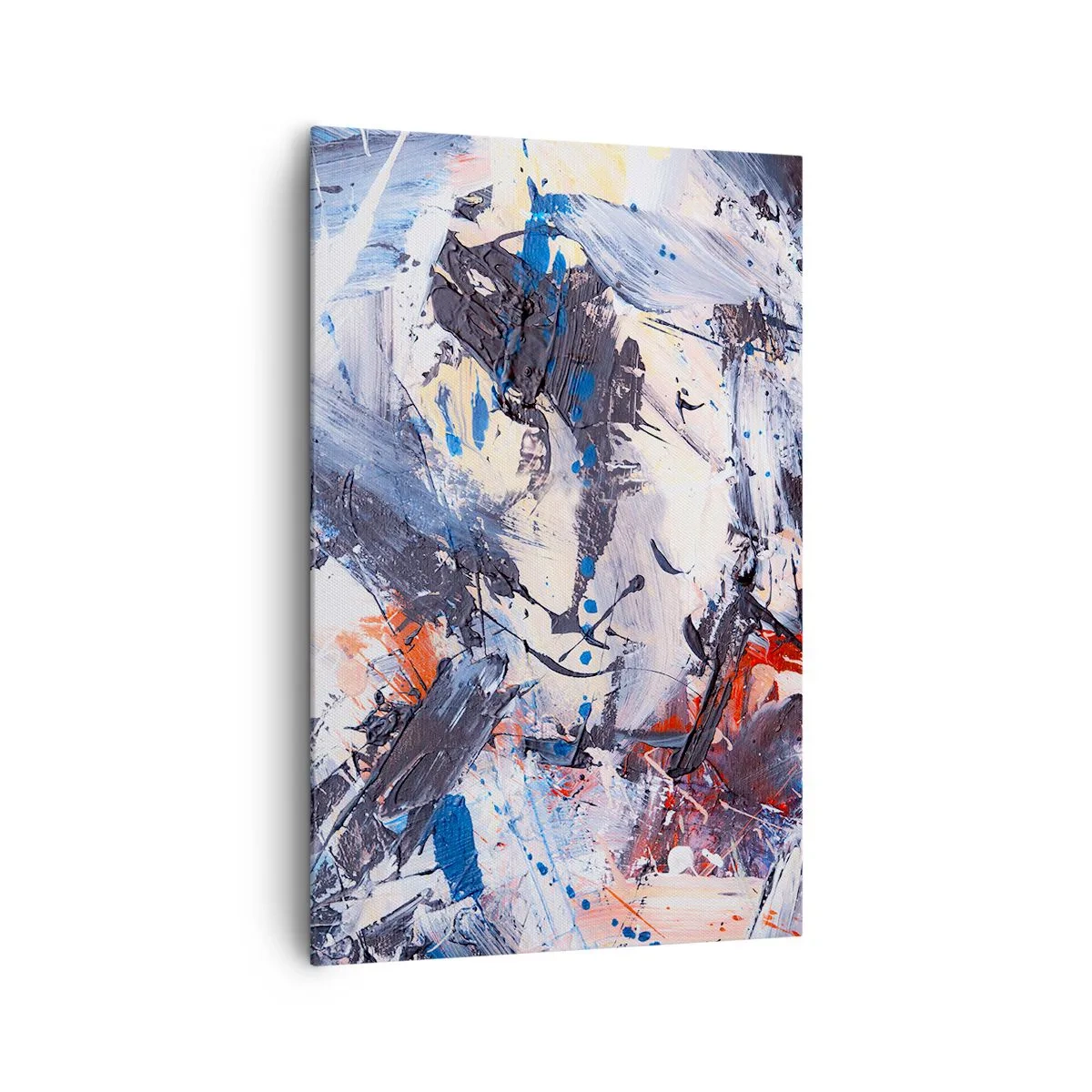 Impression sur toile - Image sur toile - Abstraction avec des coups de pinceau dynamiques en bleu et rouge. - 80x120cm - La danse folle de l'abstrait - Décoration murale moderne pour le salon et la chambre ARTTOR