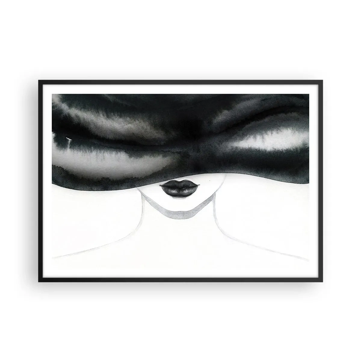 Affiche dans un cadre noir - Poster - Un portrait subtil d'une femme au visage couvert dans un style monochrome. - 100x70cm - Un mystère sensuel - Décoration murale moderne pour le salon et la chambre ARTTOR