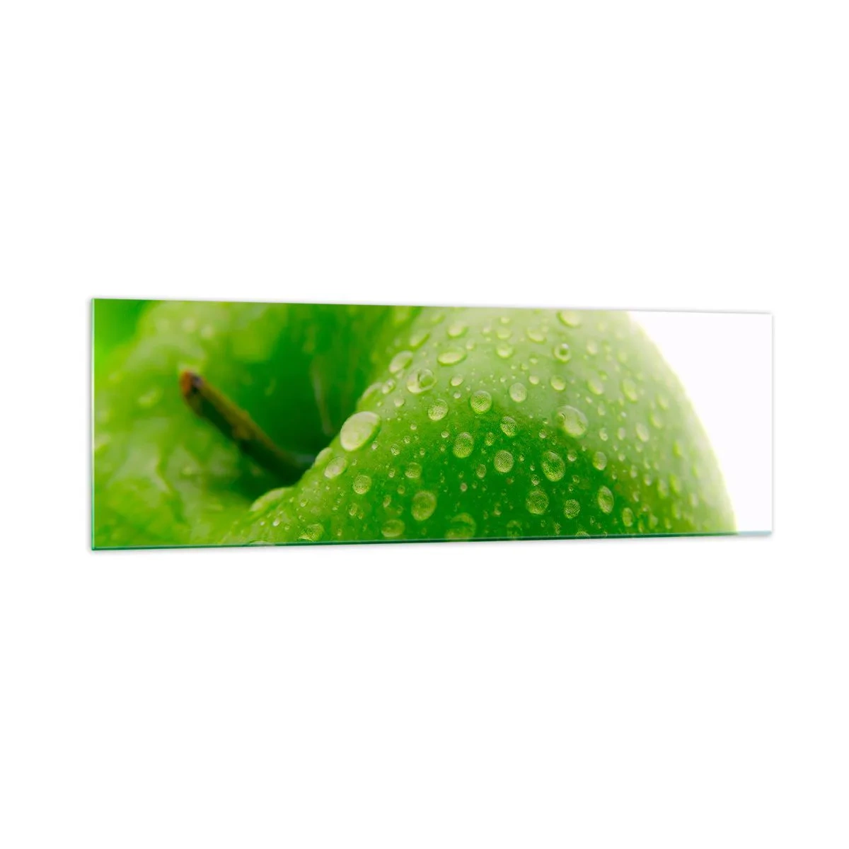 Impression sur verre - Image sur verre - Gros plan d'une pomme verte avec des gouttes d'eau - 160x50cm - Fraîcheur de verdure fraîche - Décoration murale moderne pour le salon et la chambre ARTTOR