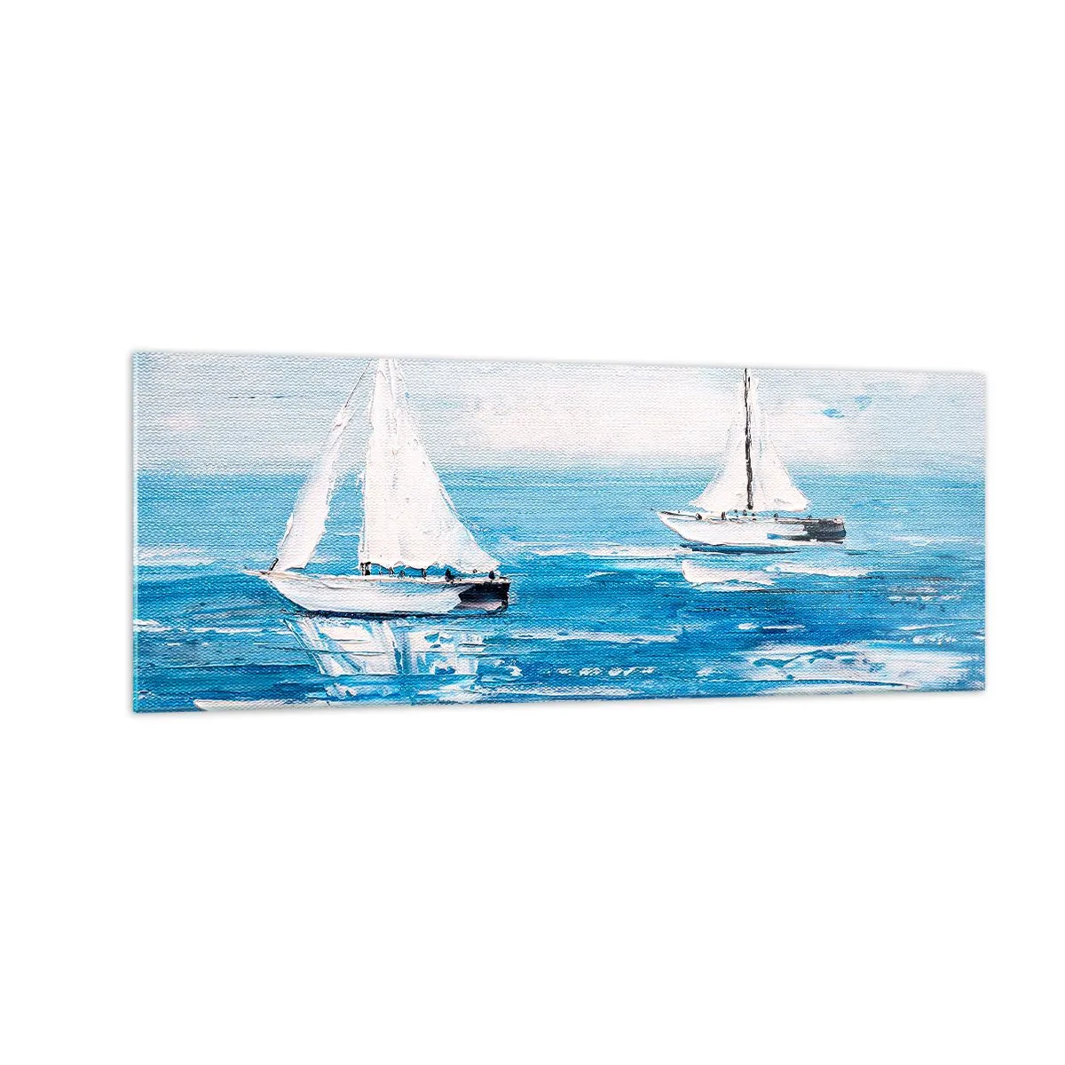Impression sur verre - Image sur verre - Yachts sur la mer bleue dans un style artistique - 140x50cm - Avec un ami à mes côtés - Décoration murale moderne pour le salon et la chambre ARTTOR