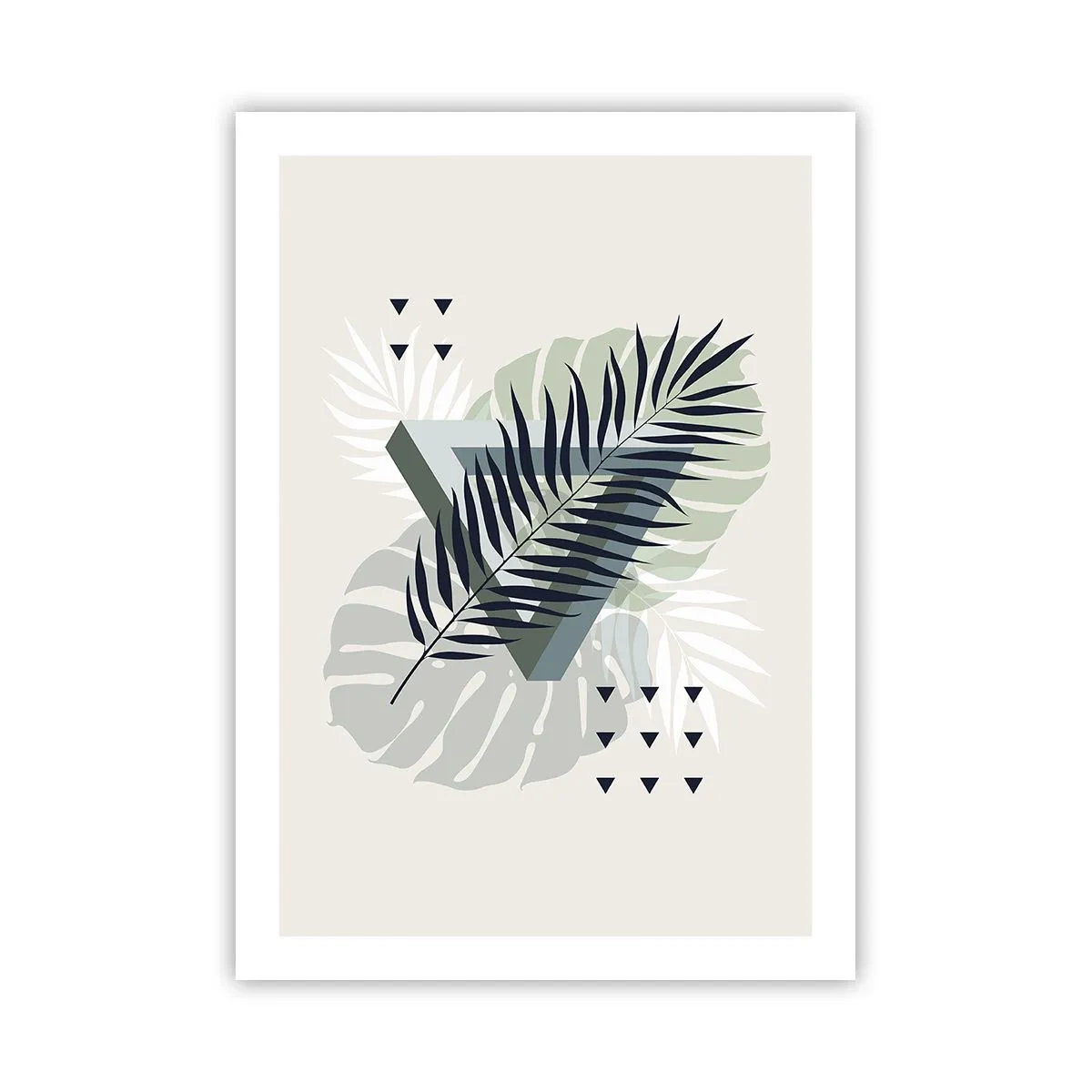 Affiche - Poster - Feuilles tropicales abstraites sur fond clair - 50x70cm - Nature et géométrie - deux odres? - Décoration murale moderne pour le salon et la chambre ARTTOR