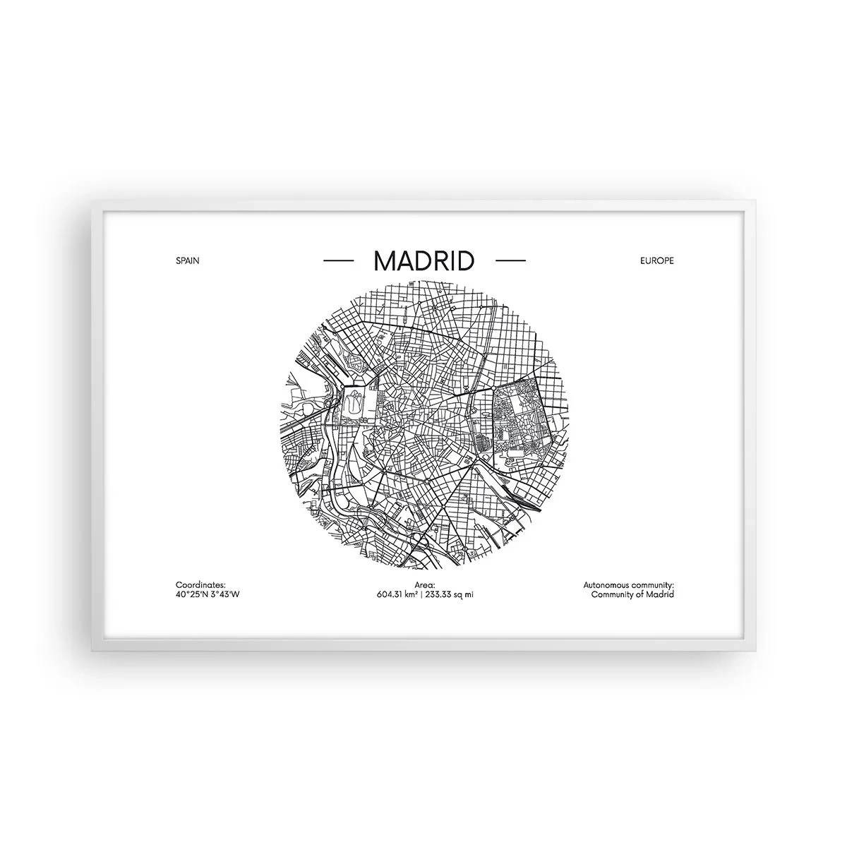Affiche dans un cadre blanc - Poster - Anatomie de Madrid - 91x61 cm