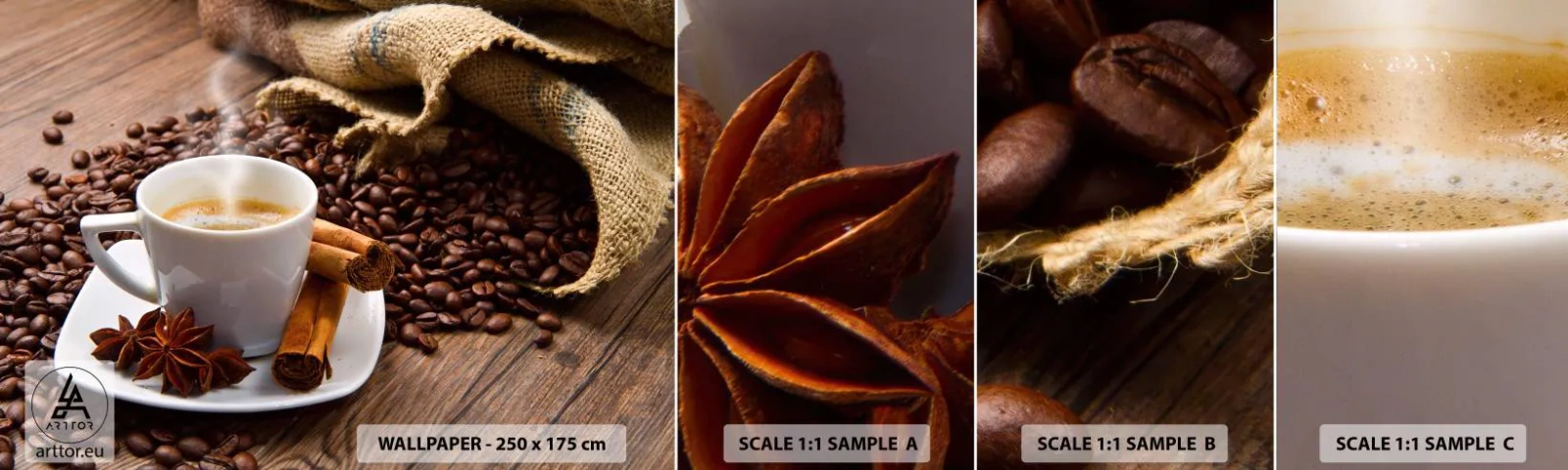 Échantillon De Papier Peint Standard Eco - Saveur et arôme épicés - La gastronomie, Café, Cannelle - 100x30 cm