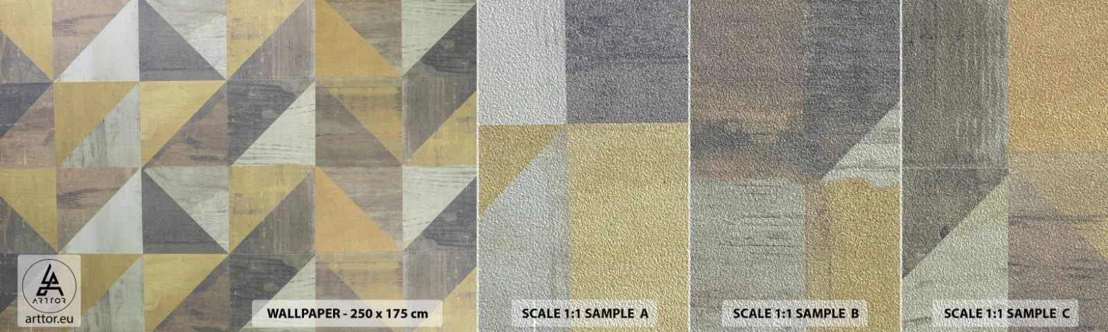 Échantillon de Papier Peint Premium Sand - Suivant l'angle du triangle - Abstraction, Morceau, Triangles - 100x30 cm