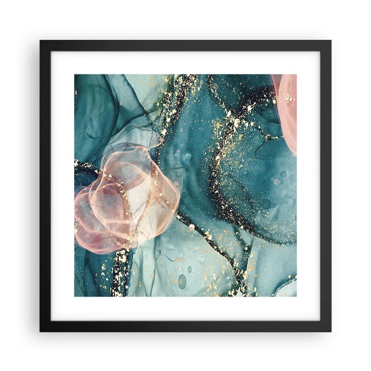 Affiche dans un cadre noir - Poster - Soie bleu, tulle rose - 40x40 cm