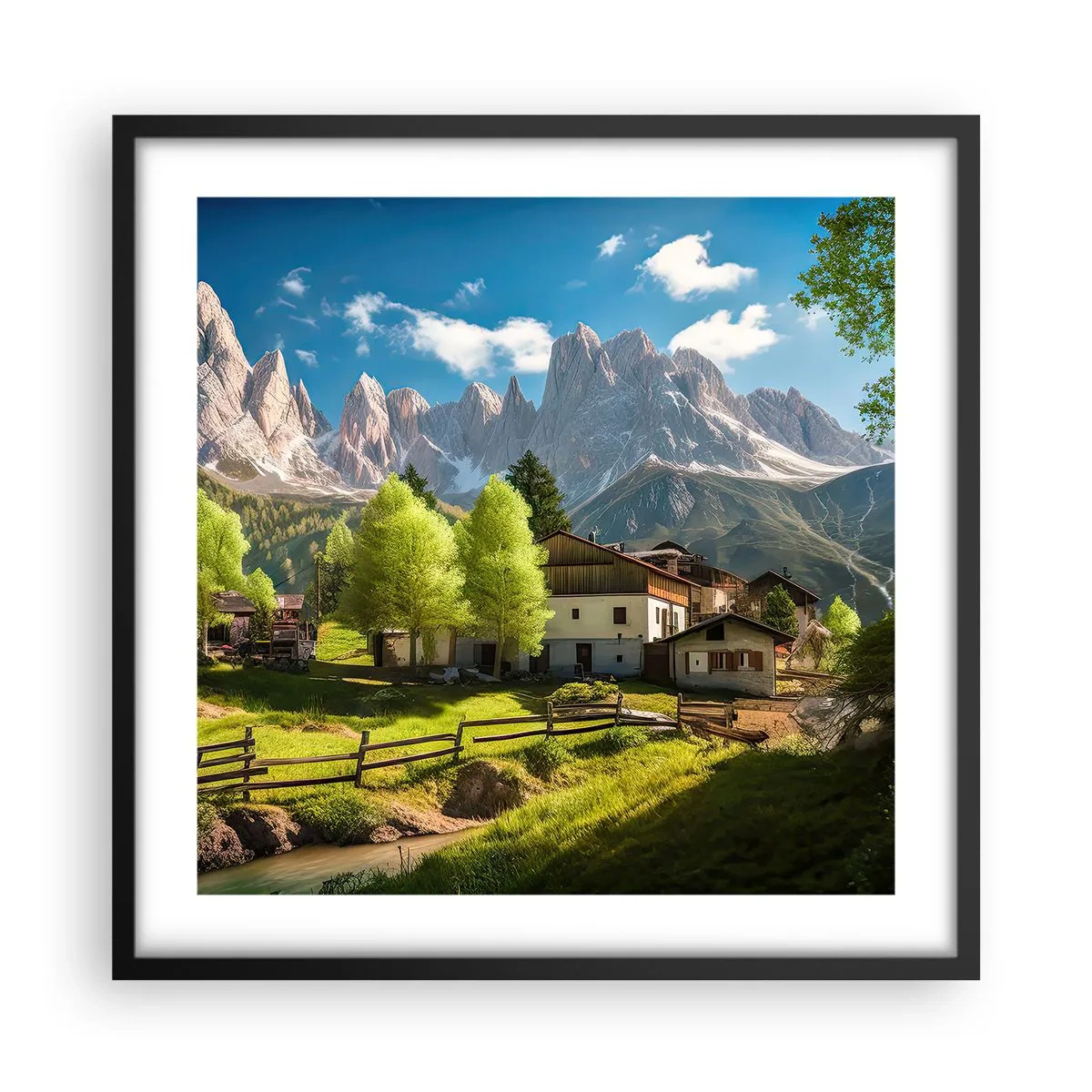 Affiche dans un cadre noir - Poster - Idylle alpine - 50x50 cm