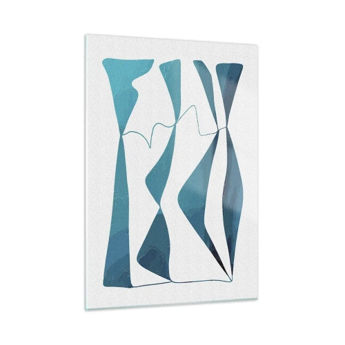 Impression sur verre - Image sur verre - Vagues et formes turquoise sur fond blanc - 50x70cm - Abstraction : composé turquoise - Décoration murale moderne pour le salon et la chambre ARTTOR