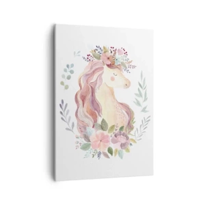 Impression sur toile - Image sur toile - Une licorne aux couleurs pastel entourée de fleurs - 50x70cm - Invitation au monde des contes de fées - Décoration murale moderne pour le salon et la chambre ARTTOR