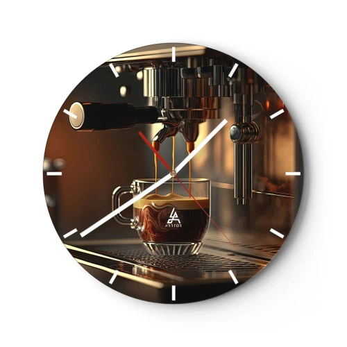 Horloge murale - Pendule murale - Une machine à café versant de l'espresso dans un verre - 30x30cm - Un mélange sensuel - Décoration murale moderne pour le salon, la cuisine et la chambre ARTTOR