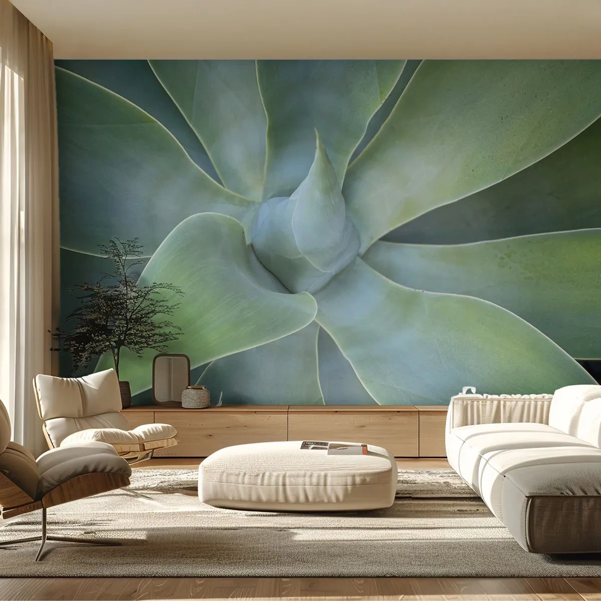 Papier Peint Photo Premium Sand - Photographie macro d'une succulente dans des tons de vert tendre - 100x70cm - La naissance de la verdure - Décoration murale moderne pour le salon et la chambre ARTTOR