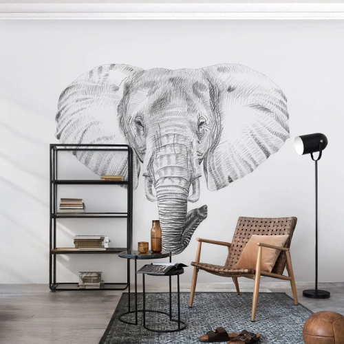 Papier Peint Photo Standard Eco - "Un éléphant ça trompe bien souvent" - Animaux, Éléphant, Graphique - 350x256 cm