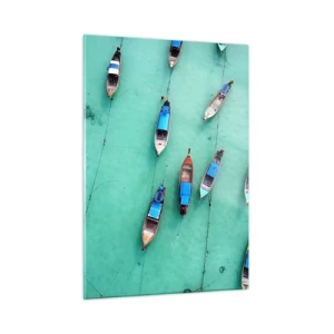 Impression sur verre - Image sur verre - Bateaux sur l'eau turquoise vus d'en haut - 50x70cm - Dans une attente jouyeuse - Décoration murale moderne pour le salon et la chambre ARTTOR