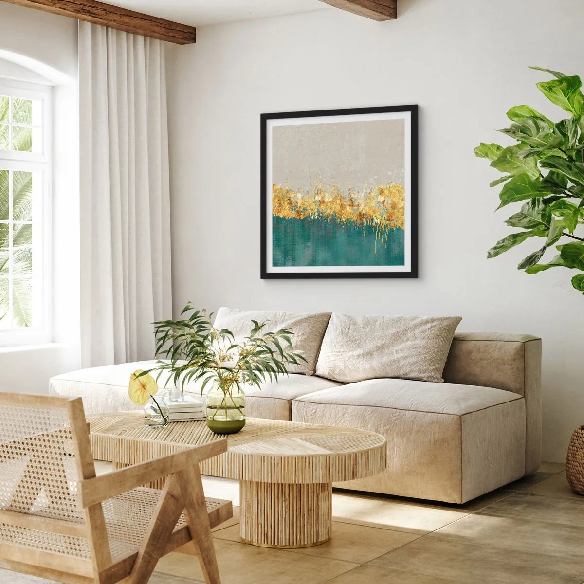 Affiche dans un cadre noir - Poster - La frontière dorée - 40x40 cm