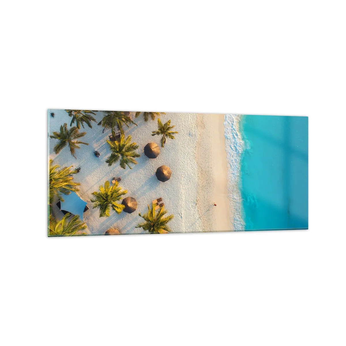 Impression sur verre - Image sur verre - Vue d'une plage tropicale avec des palmiers et une mer turquoise - 120x50cm - Bienvenue au paradis - Décoration murale moderne pour le salon et la chambre ARTTOR