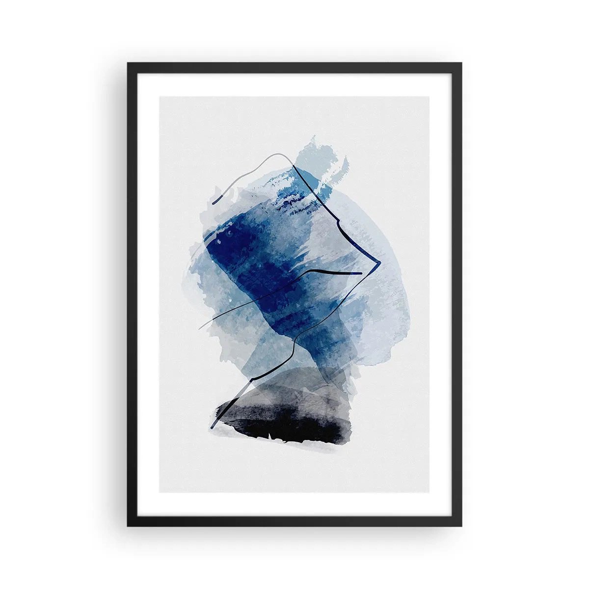 Affiche dans un cadre noir - Poster - Abstraction dans les tons de bleu avec des lignes noires - 50x70cm - Montagne de glace - Décoration murale moderne pour le salon et la chambre ARTTOR