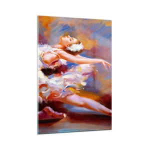 Impression sur verre - Image sur verre - Une ballerine dans une pose dynamique sur un fond de couleurs abstraites. - 50x70cm - La grâce du cygne - Décoration murale moderne pour le salon et la chambre ARTTOR