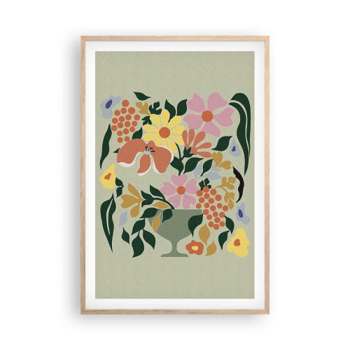 Affiche dans un chêne clair - Poster - Un bouquet plein de vie - 61x91 cm