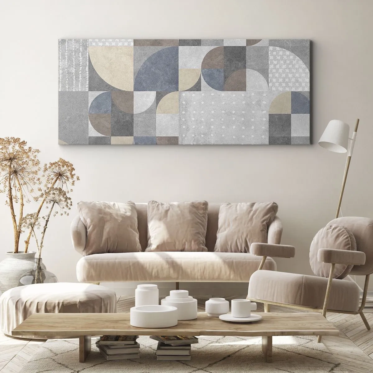 Impression sur toile - Image sur toile - Motif géométrique dans des tons pastel - 140x50cm - Fantaisie de la céramique  - Décoration murale moderne pour le salon et la chambre ARTTOR