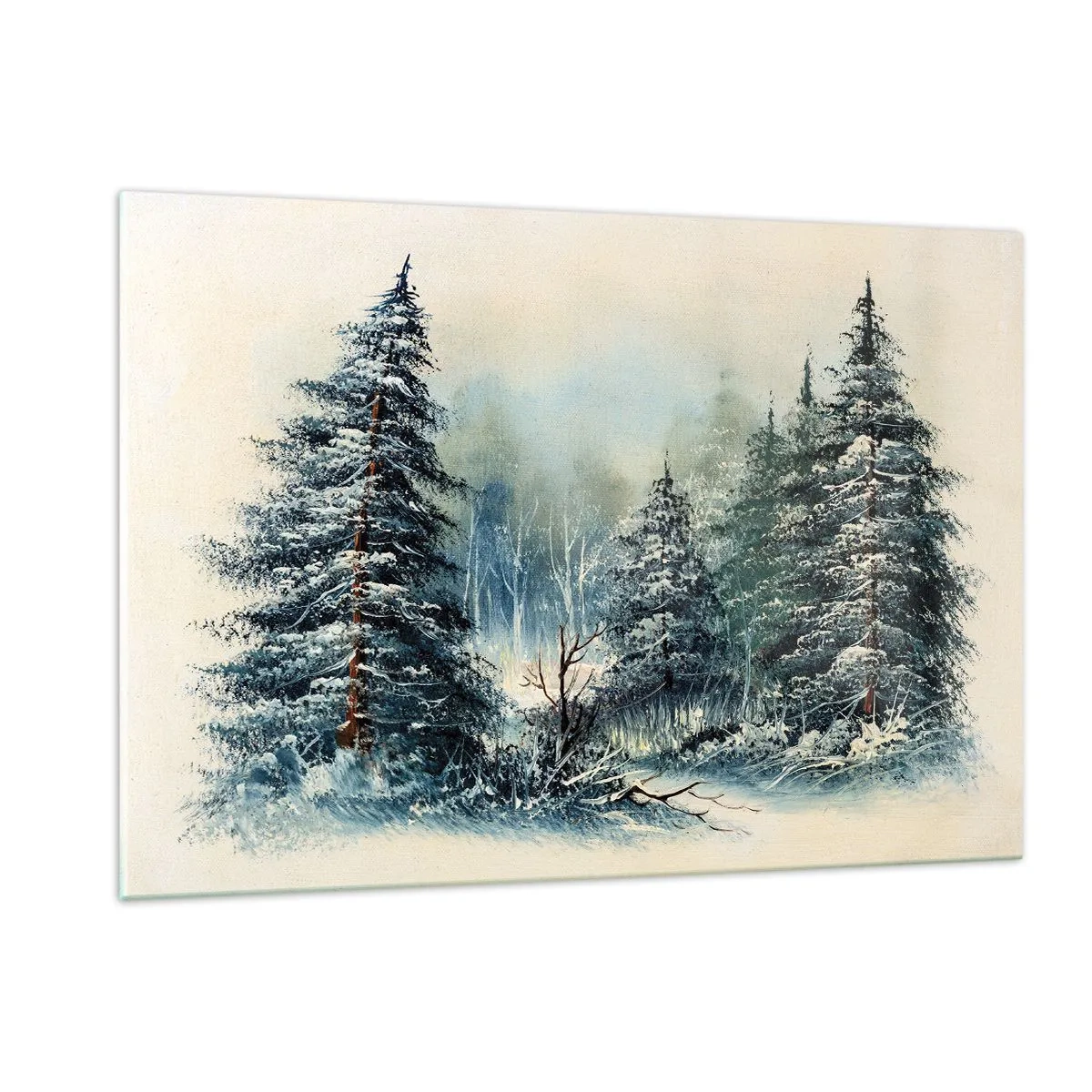 Impression sur verre - Image sur verre - Forêt d'hiver avec des arbres enneigés contre le ciel - 120x80cm - Prêt pour les fêtes - Décoration murale moderne pour le salon et la chambre ARTTOR