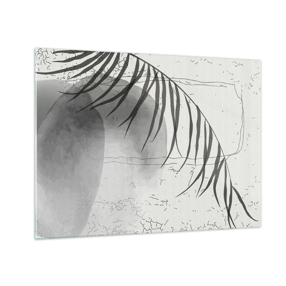 Impression sur verre - Image sur verre - Graphique d'ombre de feuille de palmier en noir et blanc - 70x50cm - L'exotisme subtil de la nature - Décoration murale moderne pour le salon et la chambre ARTTOR