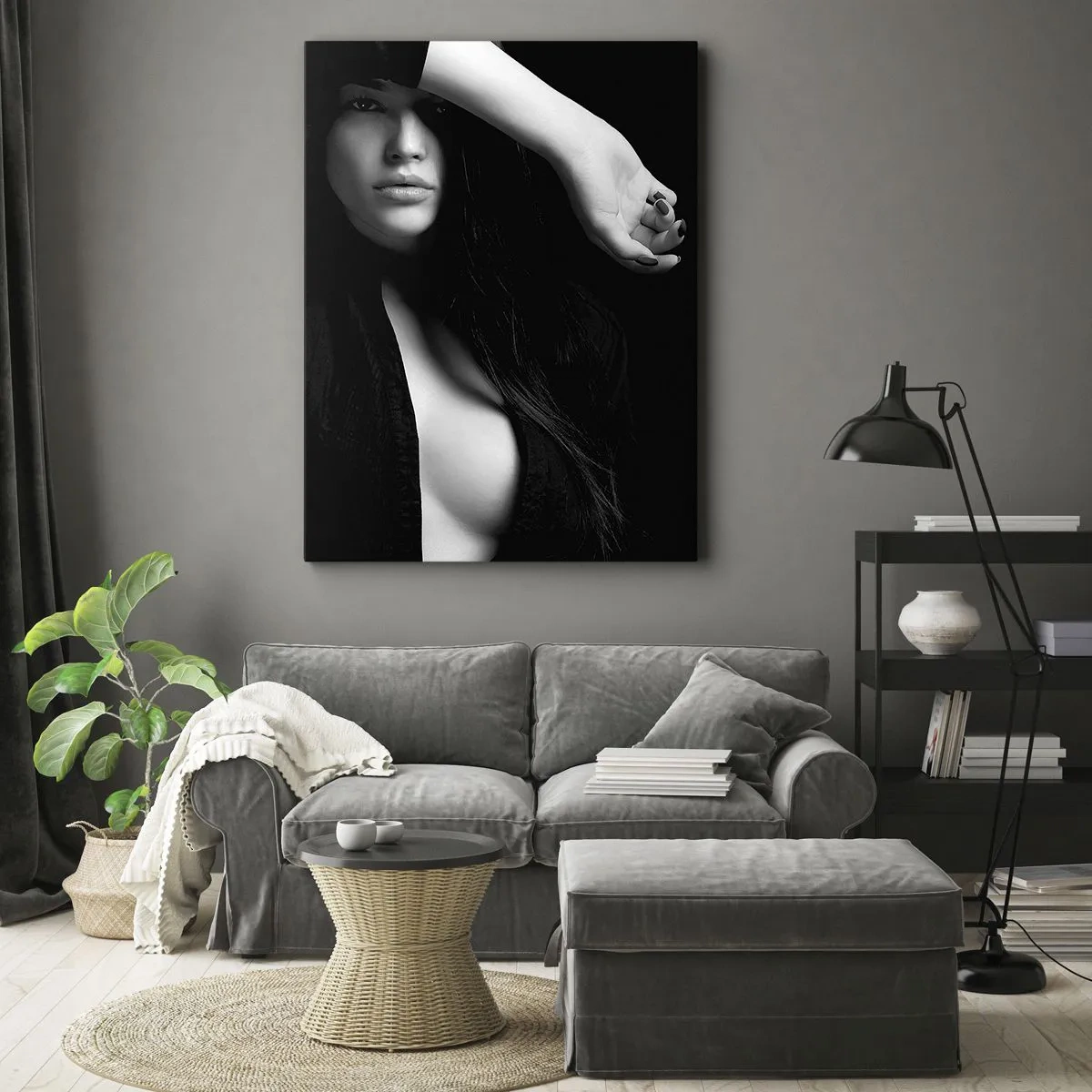Impression sur toile - Image sur toile - Portrait élégant d'une femme en noir et blanc - 70x100cm - École de séduction - Décoration murale moderne pour le salon et la chambre ARTTOR