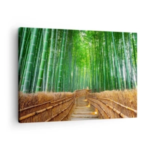 Impression sur toile - Image sur toile - Un chemin dans une dense forêt de bambous - 70x50cm - L'essence de la nature asiatique - Décoration murale moderne pour le salon et la chambre ARTTOR