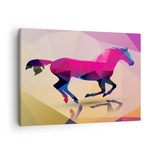 Impression sur toile - Image sur toile - Silhouette géométrique d'un cheval au galop aux couleurs vives - 70x50cm - Le cubisme toujours vivant - Décoration murale moderne pour le salon et la chambre ARTTOR