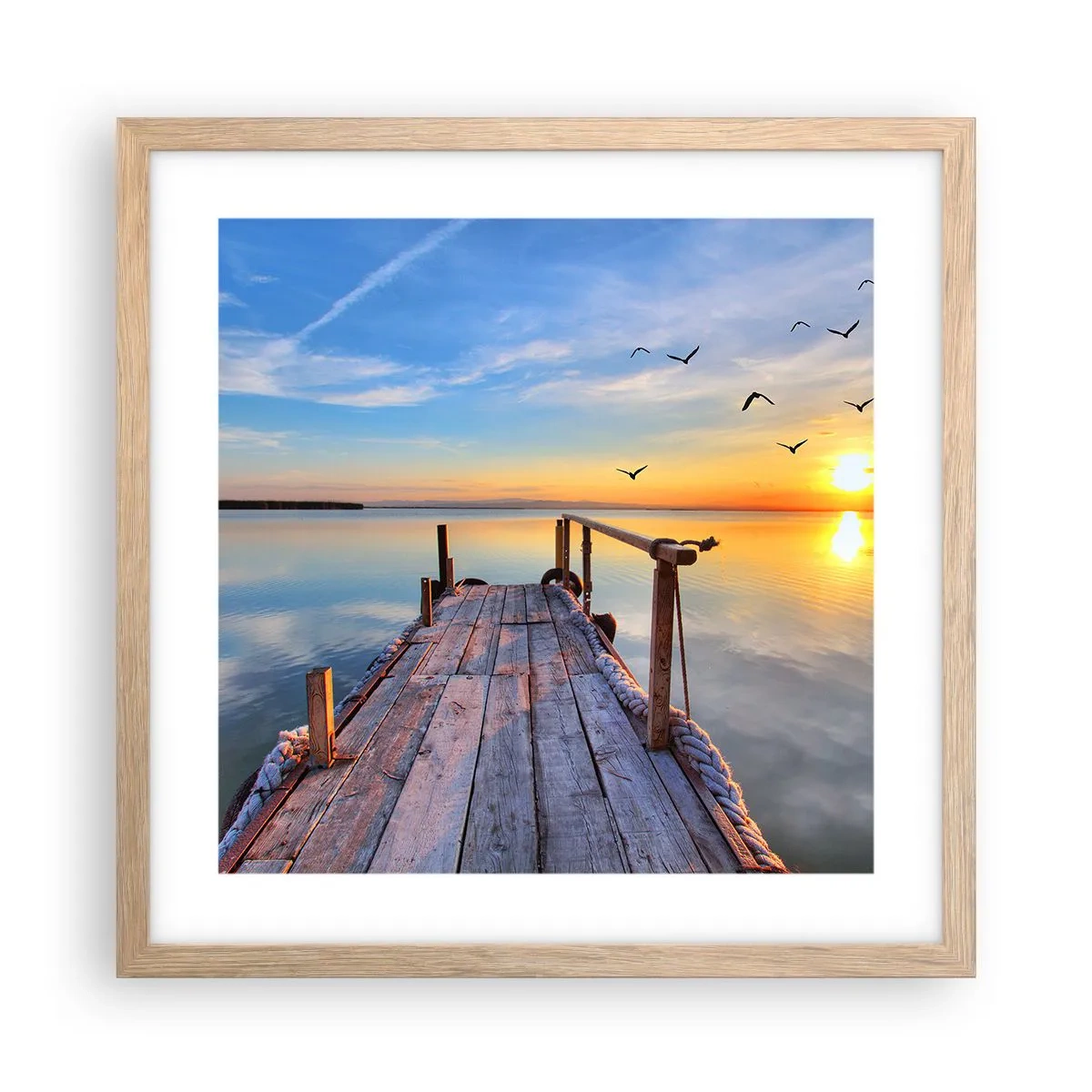 Affiche dans un chêne clair - Poster - Marcher droit vers le soleil - 40x40 cm