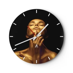 Horloge murale - Pendule murale - Portrait sensuel d'une femme en or sur fond noir - 30x30cm - Comme de la soie dorée - Décoration murale moderne pour le salon, la cuisine et la chambre ARTTOR