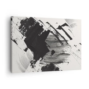 Impression sur toile - Image sur toile - Traits abstraits de noir sur fond blanc - 70x50cm - Abstraction – expression du noir - Décoration murale moderne pour le salon et la chambre ARTTOR