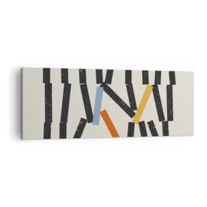 Impression sur toile - Image sur toile - Composition abstraite avec des rectangles colorés et noirs - 140x50cm - Dominos – composition - Décoration murale moderne pour le salon et la chambre ARTTOR