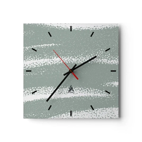 Horloge murale - Pendule murale - Vagues d'hiver dans les tons menthe et blanc - 30x30cm - Abstraction dans un climat hivernal - Décoration murale moderne pour le salon et la chambre ARTTOR