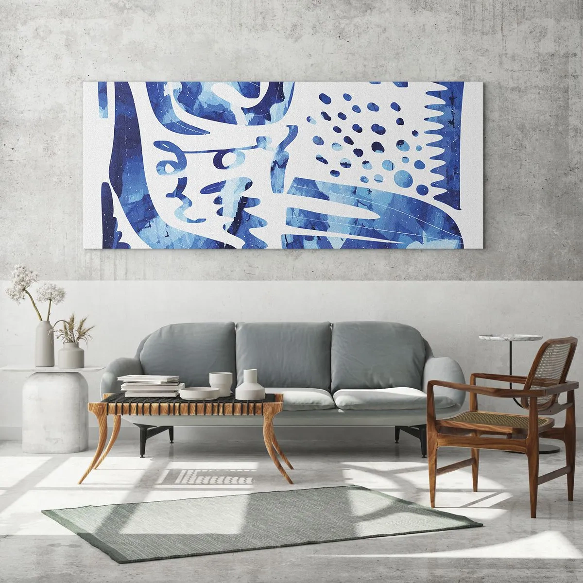 Impression sur verre - Image sur verre - Motif abstrait dans les tons de bleu - 140x50cm - Retour aux racines - Décoration murale moderne pour le salon et la chambre ARTTOR