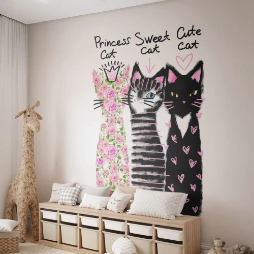 Papier Peint Photo Premium Sand - Il y avait trois chats - Pour les enfants, Chat, Animaux - 150x105 cm