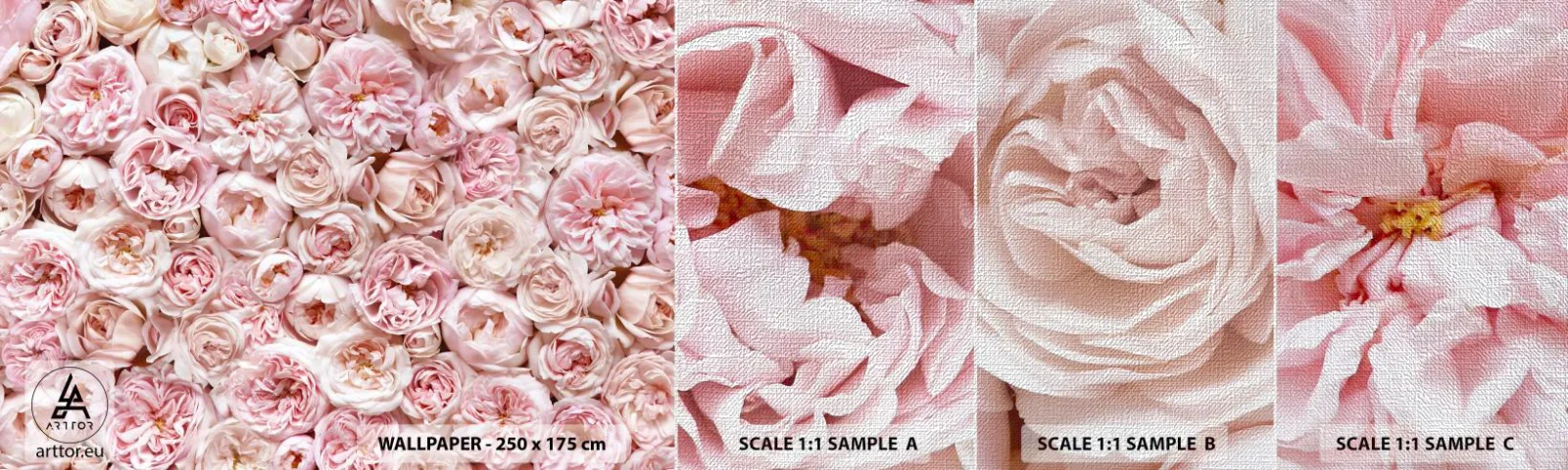 Échantillon de Papier Peint Premium Canvas - Un lit de roses - Fleurs, Pastel, Des roses - 100x30 cm