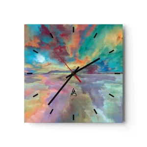 Horloge murale - Pendule murale - Paysage de nuages colorés dans un style abstrait - 30x30cm - Deux paradis - Décoration murale moderne pour le salon et la chambre ARTTOR