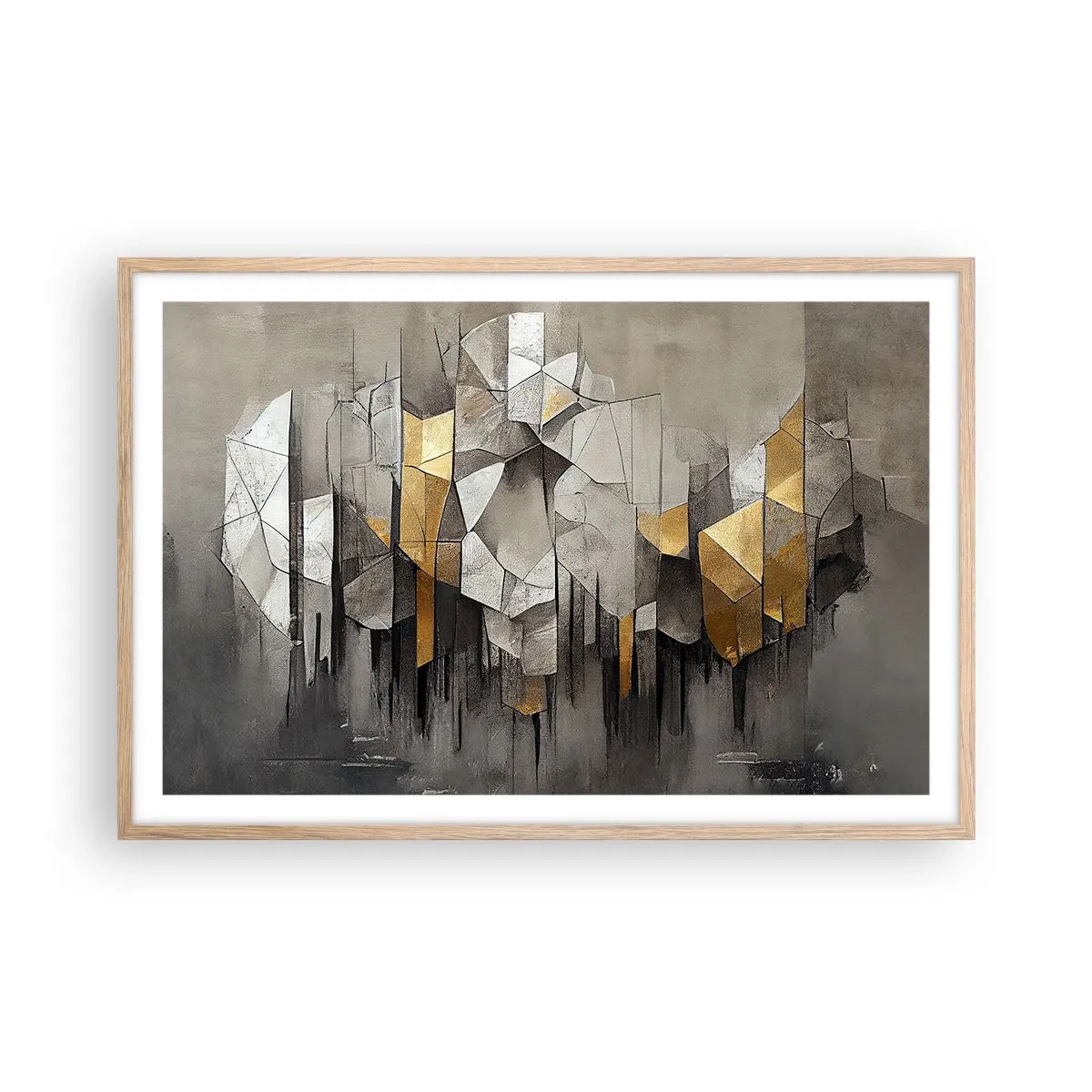 Affiche dans un chêne clair - Poster - Composition de glace et de lumière - 91x61 cm