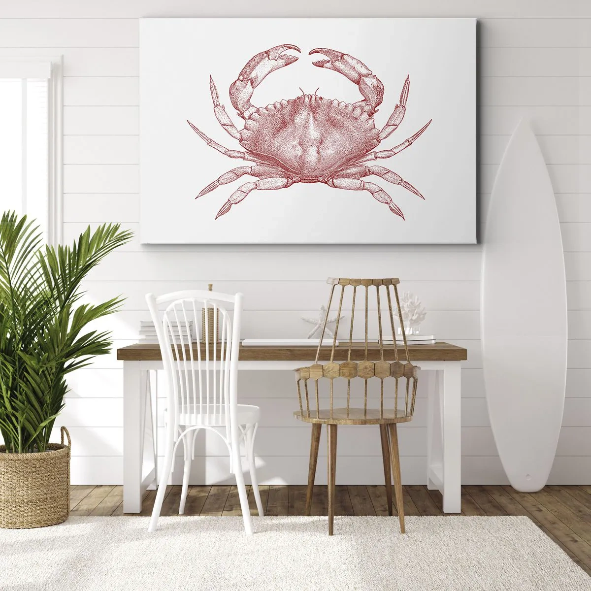 Impression sur toile - Image sur toile - Dessin d'un crabe dans une teinte rouge - 120x80cm - Le crabe des crabes - Décoration murale moderne pour le salon et la chambre ARTTOR