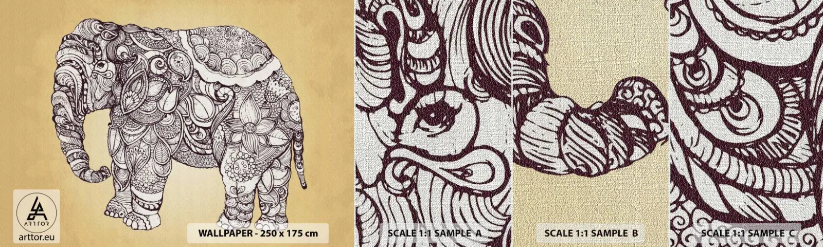 Échantillon de Papier Peint Premium Canvas - L'éléphant s'est apprêté - Éléphant, Indien, Animal - 100x30 cm