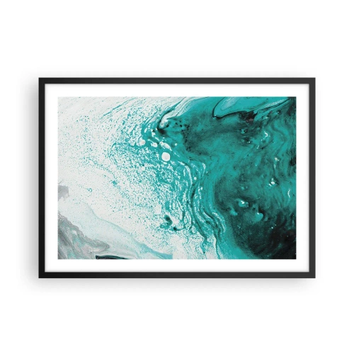 Affiche dans un cadre noir - Poster - Composition abstraite dans des tons turquoise sur fond blanc - 70x50cm - Se fondre dans le bleu et le turquoise - Décoration murale moderne pour le salon et la chambre ARTTOR