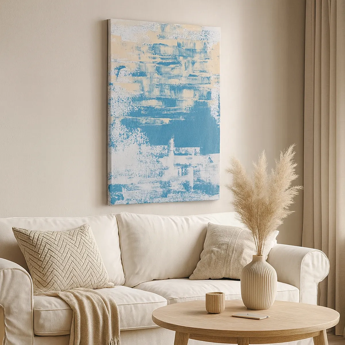 Impression sur toile - Image sur toile - Composition abstraite dans les tons de bleu et de blanc - 50x70cm - À travers un iceberg - Décoration murale moderne pour le salon et la chambre ARTTOR