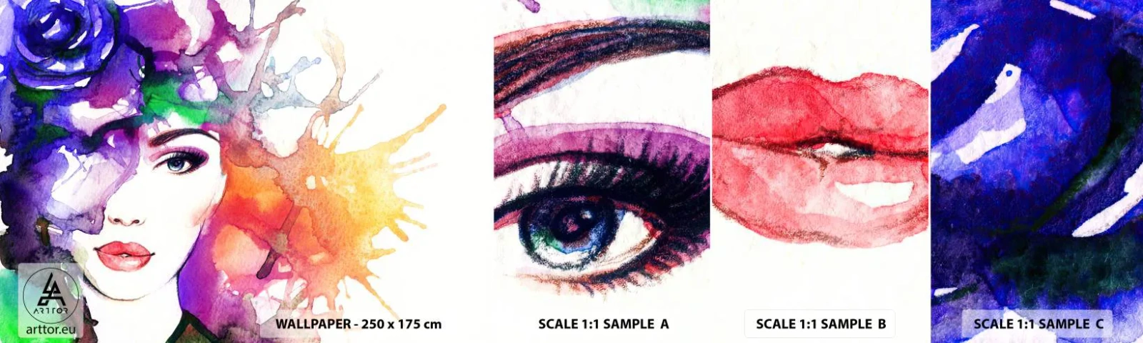 Échantillon de Papier Peint Autocollant Deluxe Sticker - Avec la tête dans les nuages - Femme, Visage de femme, Abstraction - 100x30 cm