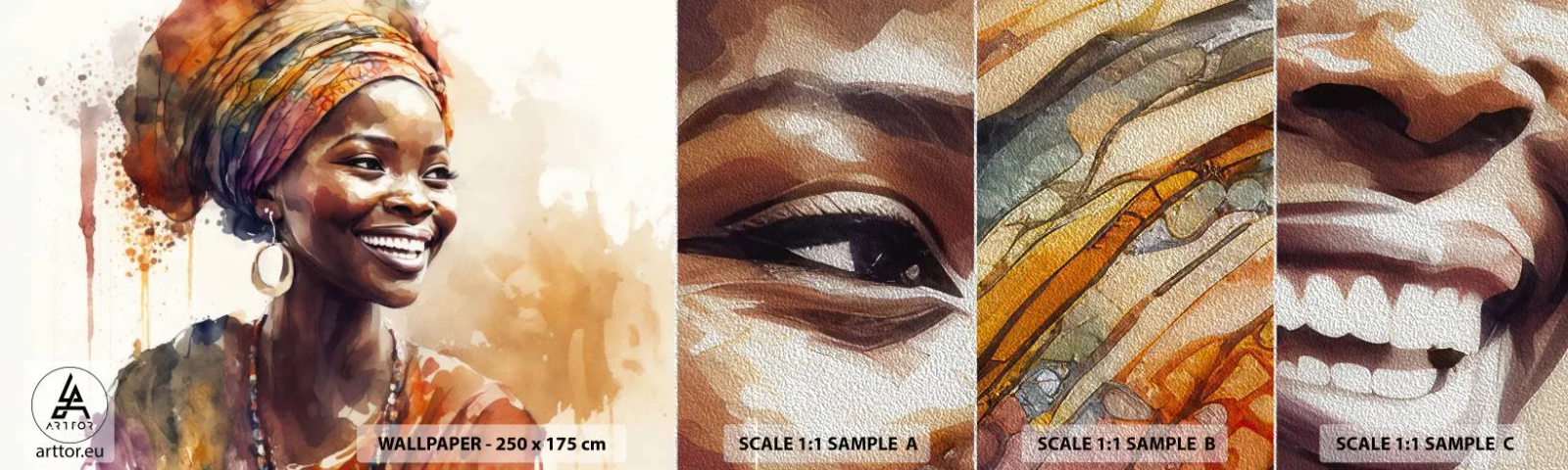 Échantillon de Papier Peint Premium Sand - reine africaine - Femme, Afro-américain, Portrait - 100x30 cm