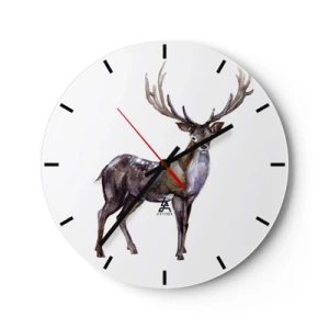 Horloge murale - Pendule murale - Image aquarelle d'un cerf - 30x30cm - Roi de la forêt du nord - Décoration murale moderne pour le salon, la cuisine et la chambre ARTTOR