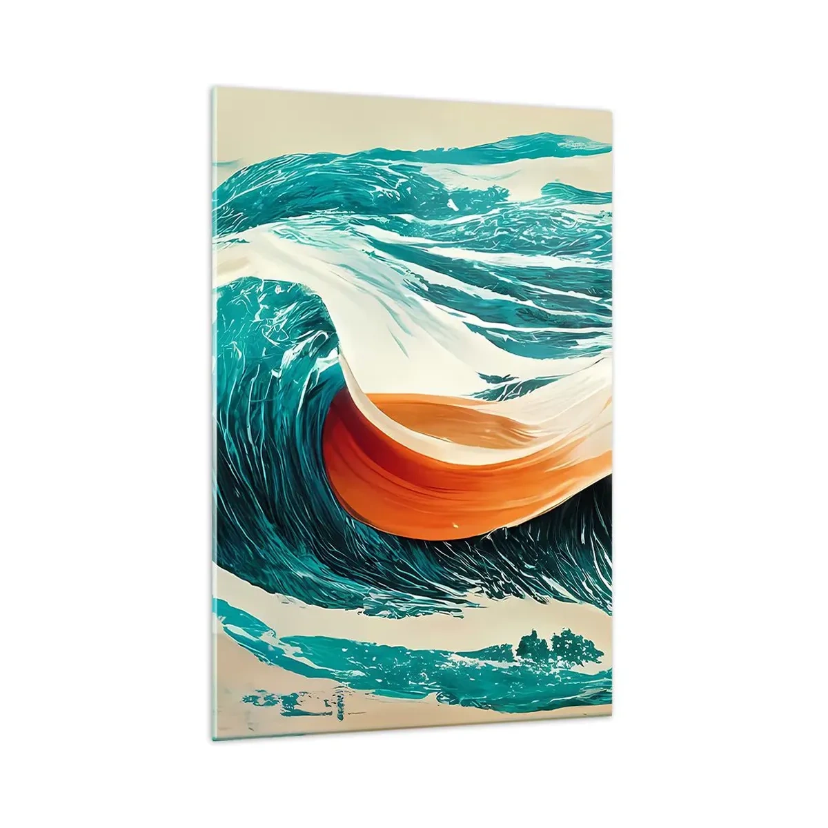 Impression sur verre - Image sur verre - Vagues de mer dynamiques avec ruban abstrait - 70x100cm - Le rêve d'un surfeur - Décoration murale moderne pour le salon et la chambre ARTTOR