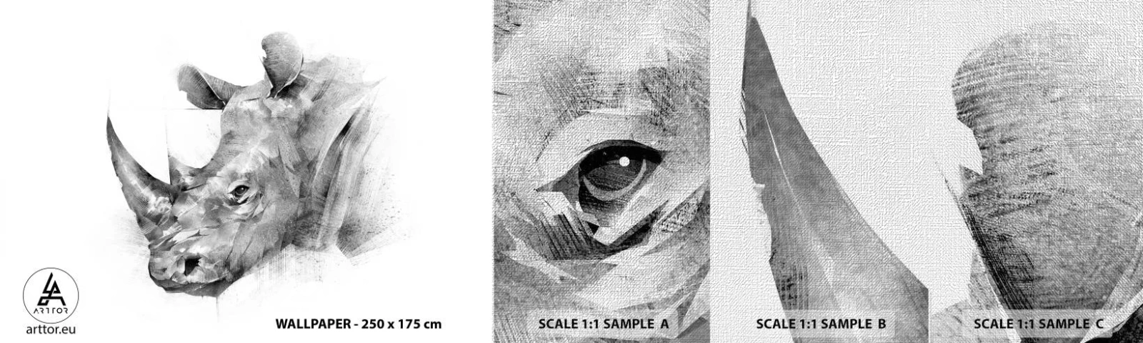 Échantillon de Papier Peint Premium Canvas - Potrait africain - Abstraction, Rhinocéros, Animaux - 100x30 cm